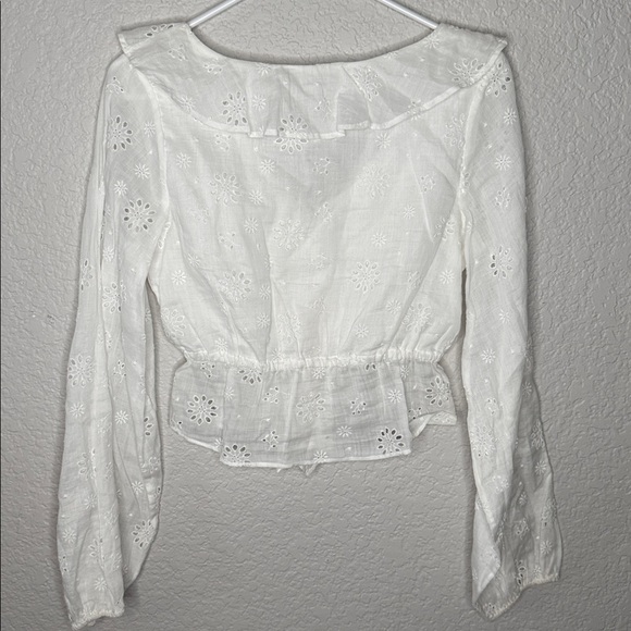 NEW Frame Ruffle-Front Eyelet Top White Raime Cotton Size XS Feminine Western - Picture 8 of 8